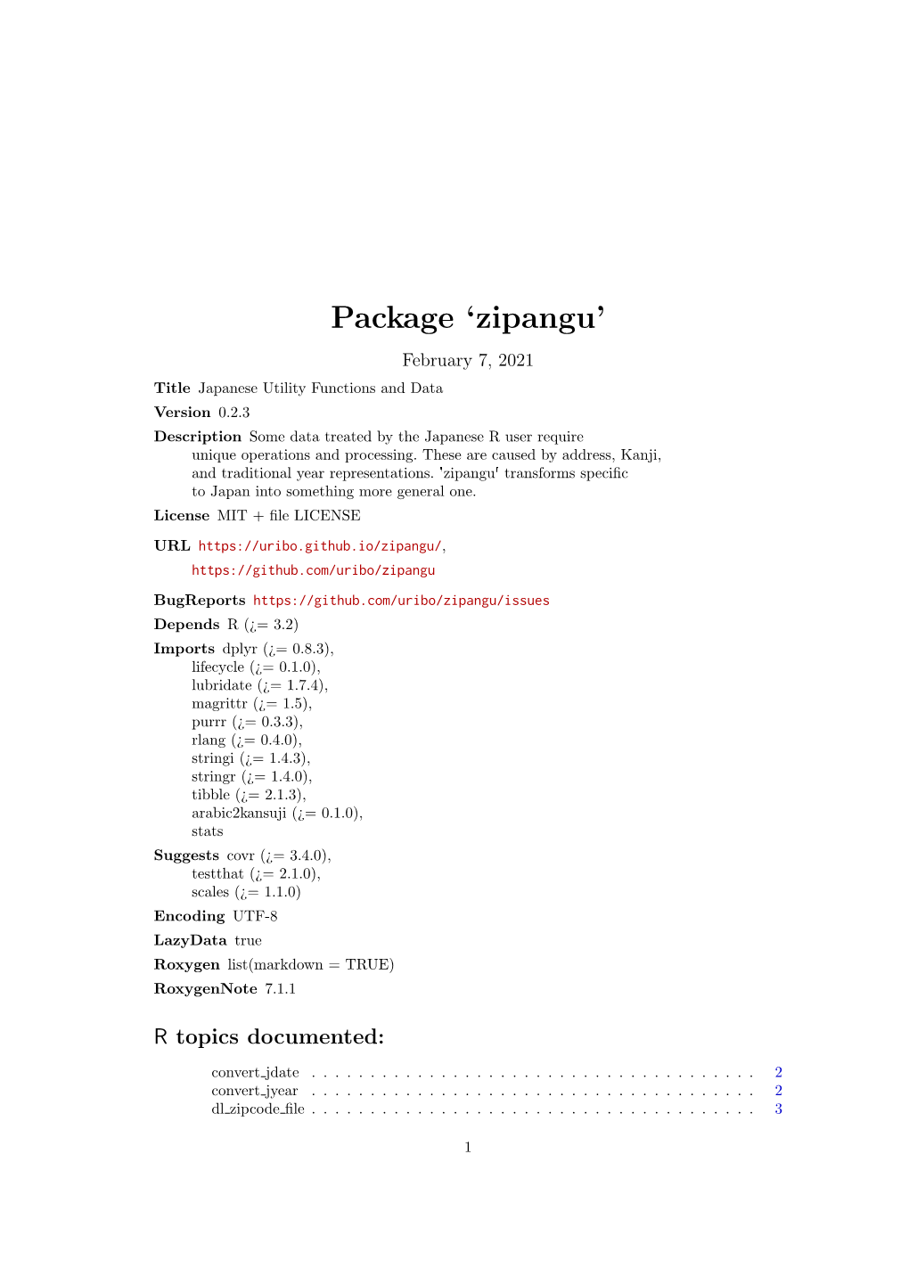 Package 'Zipangu'