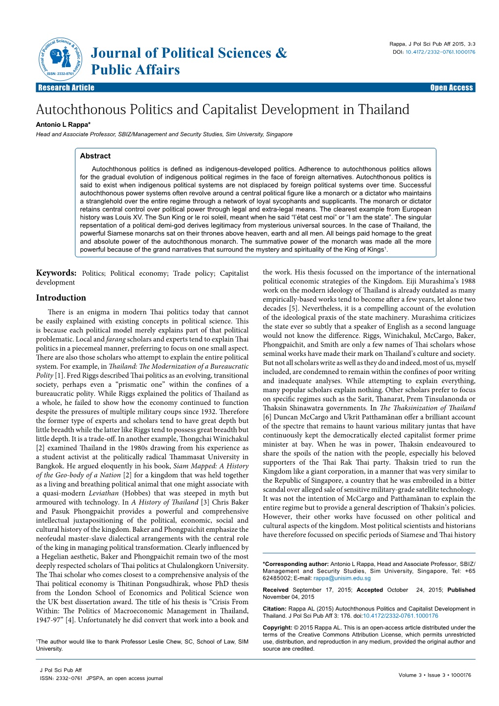 Autochthonous Politics and Capitalist Development in Thailand