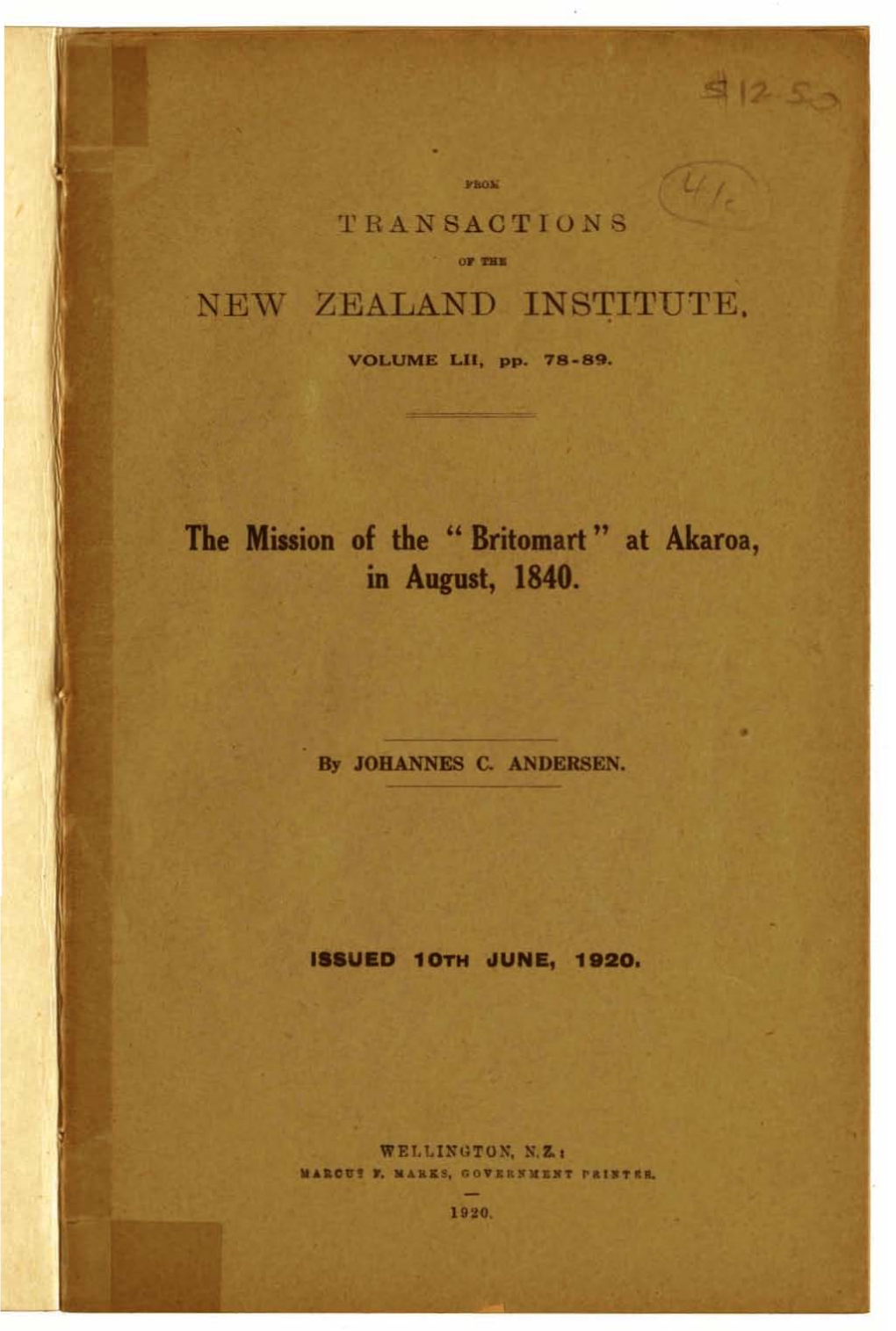 The Mission of the Britomart at Akaroa, in August 1840
