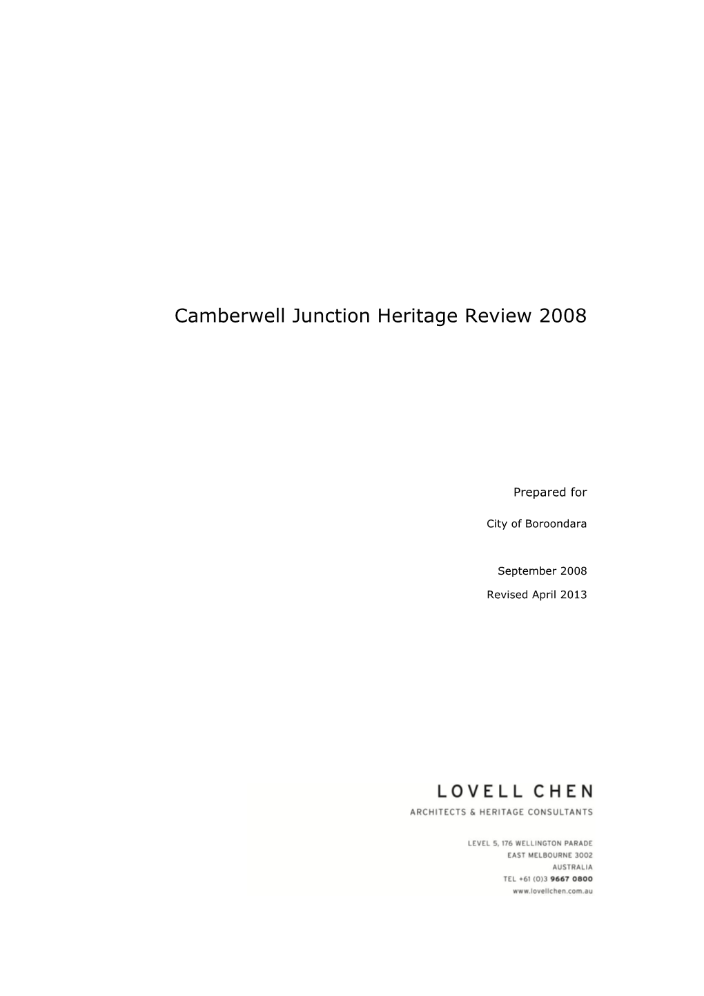 Camberwell Junction Heritage Review 2008