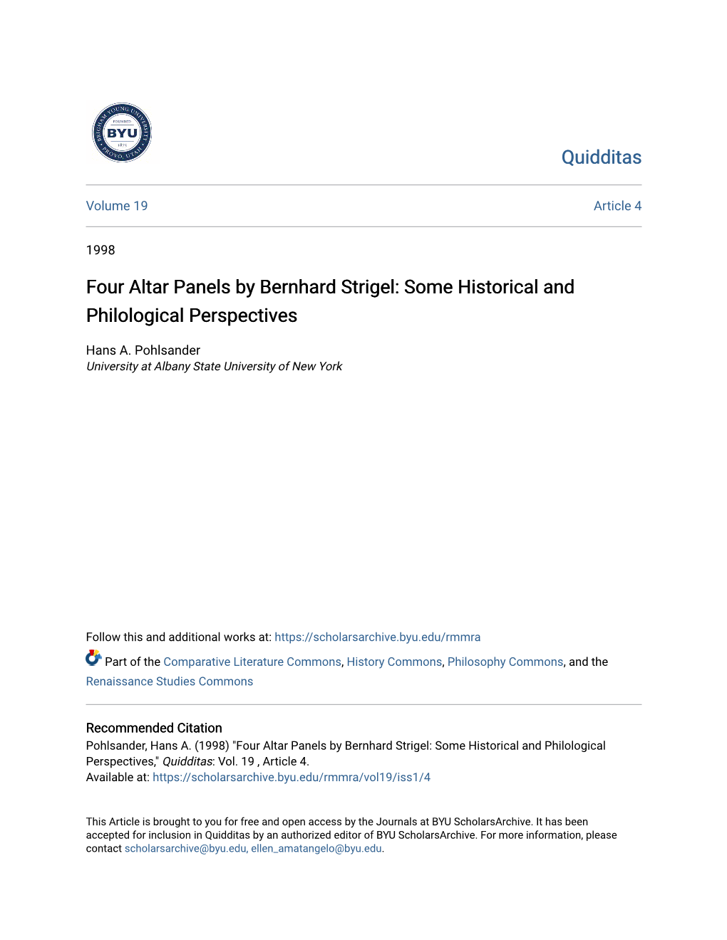 Four Altar Panels by Bernhard Strigel: Some Historical and Philological Perspectives