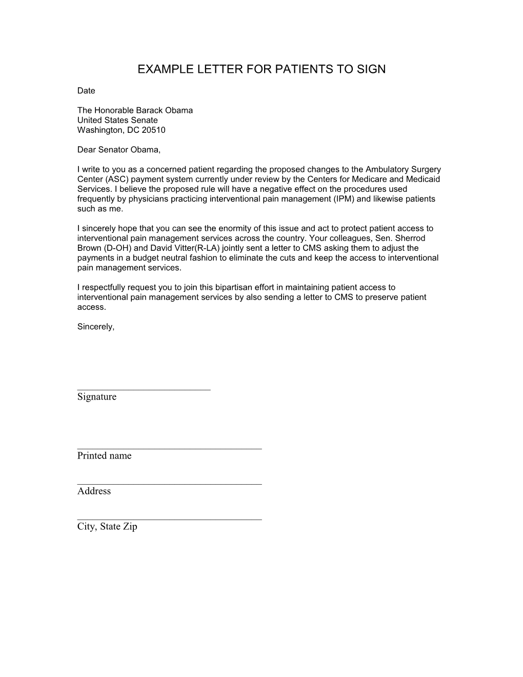 Example Letter for Patients to Sign