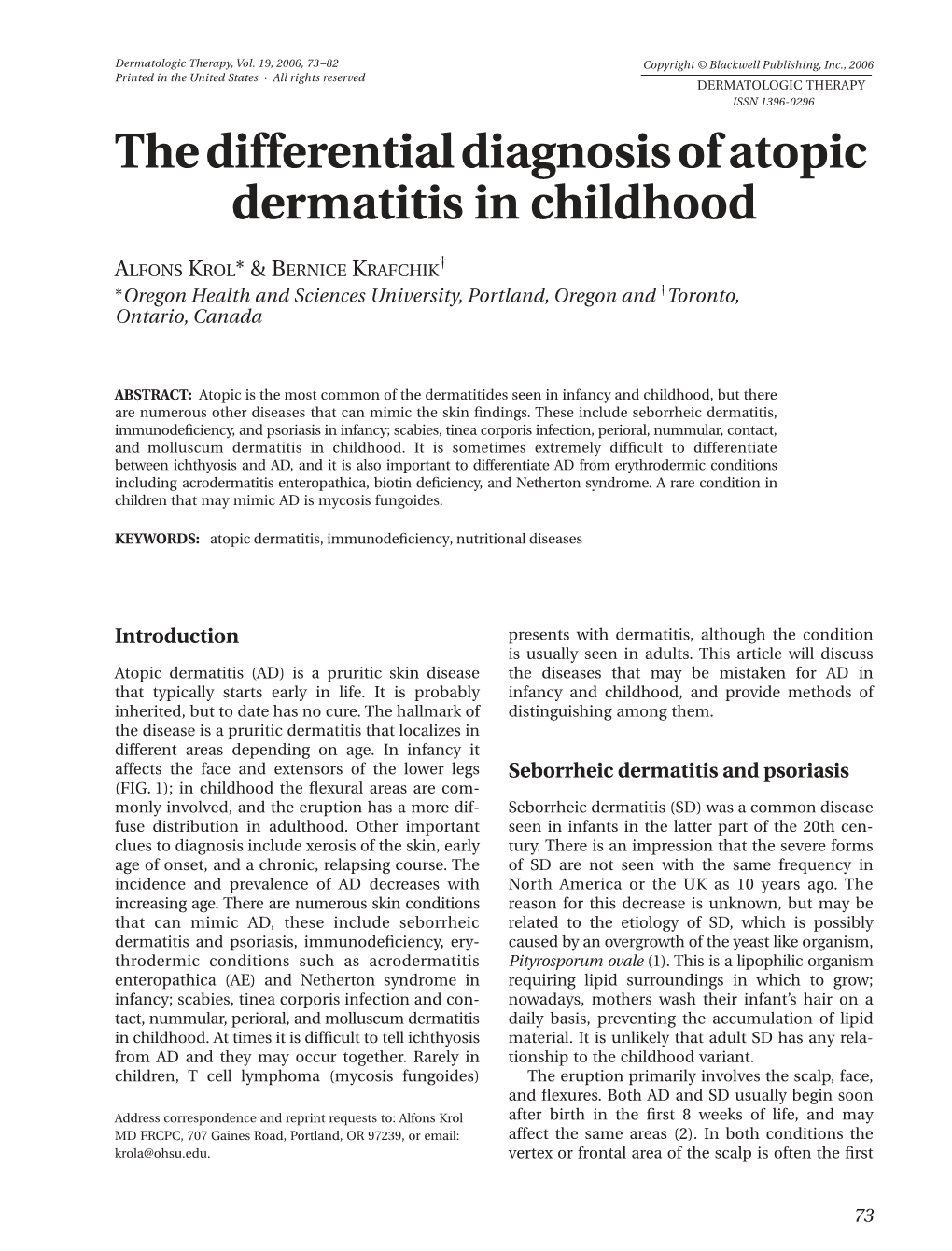 The Differential Diagnosis of Atopic Dermatitis in Childhood