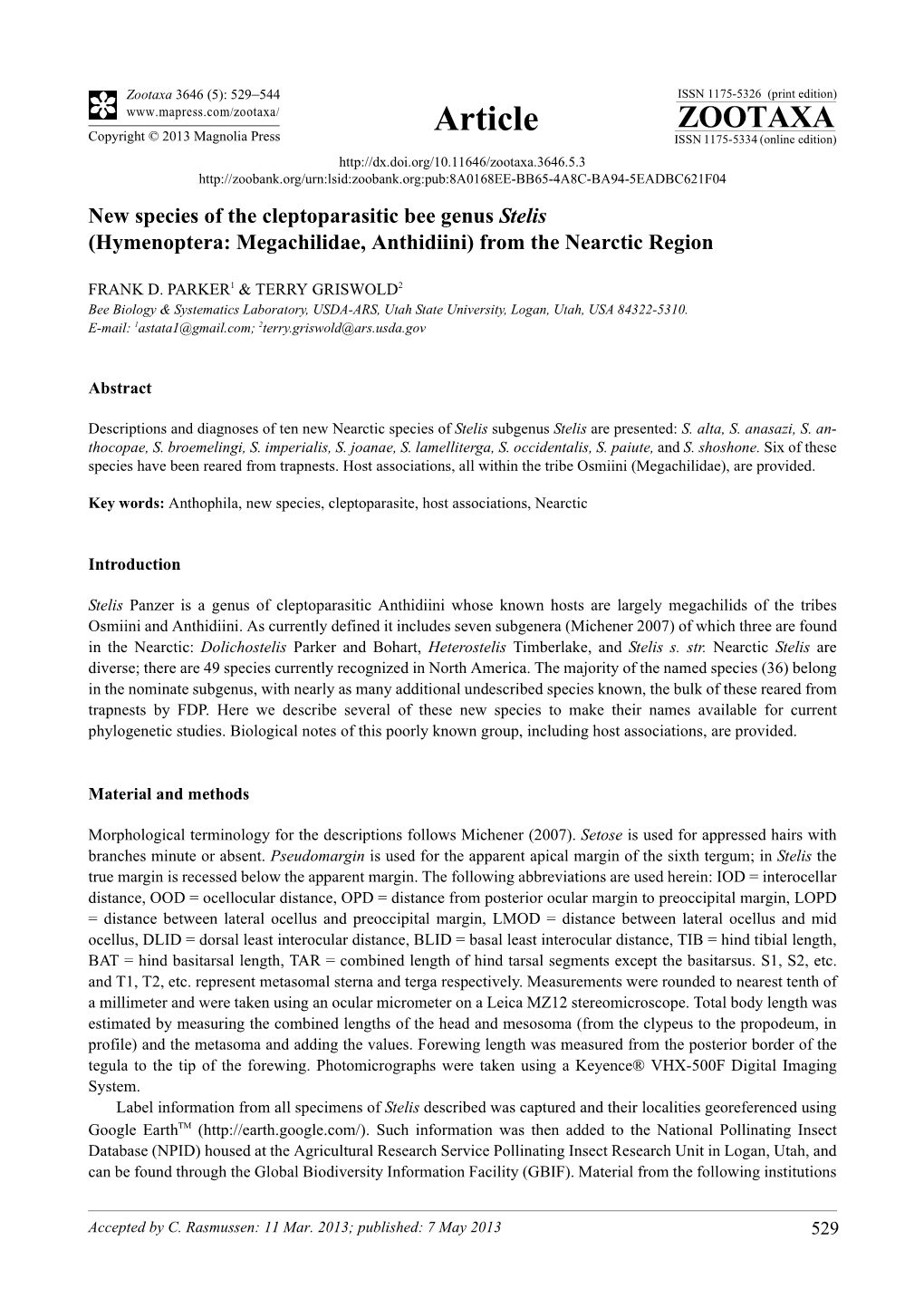 (Hymenoptera: Megachilidae, Anthidiini) from the Nearctic Region