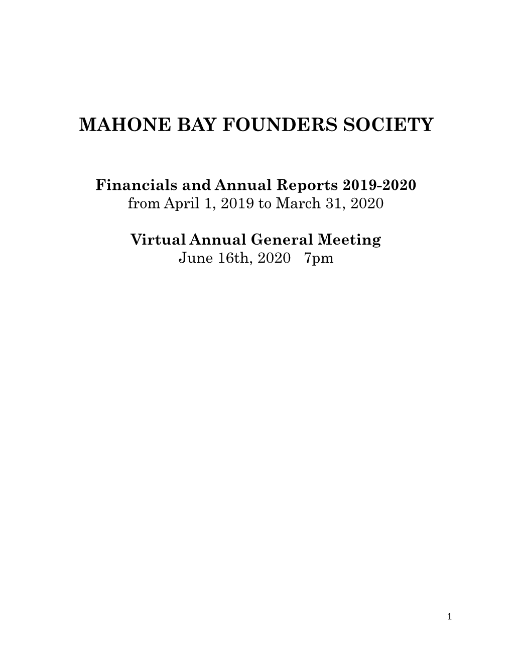 2019-2020 Mahone Bay Founders Society