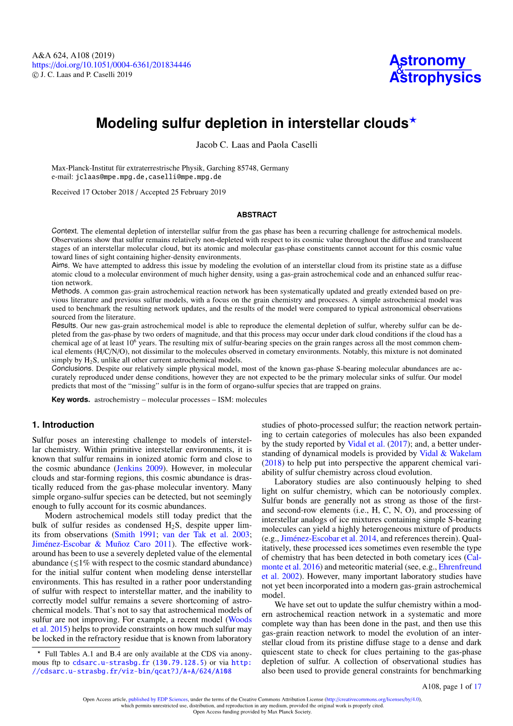 Modeling Sulfur Depletion in Interstellar Clouds? Jacob C