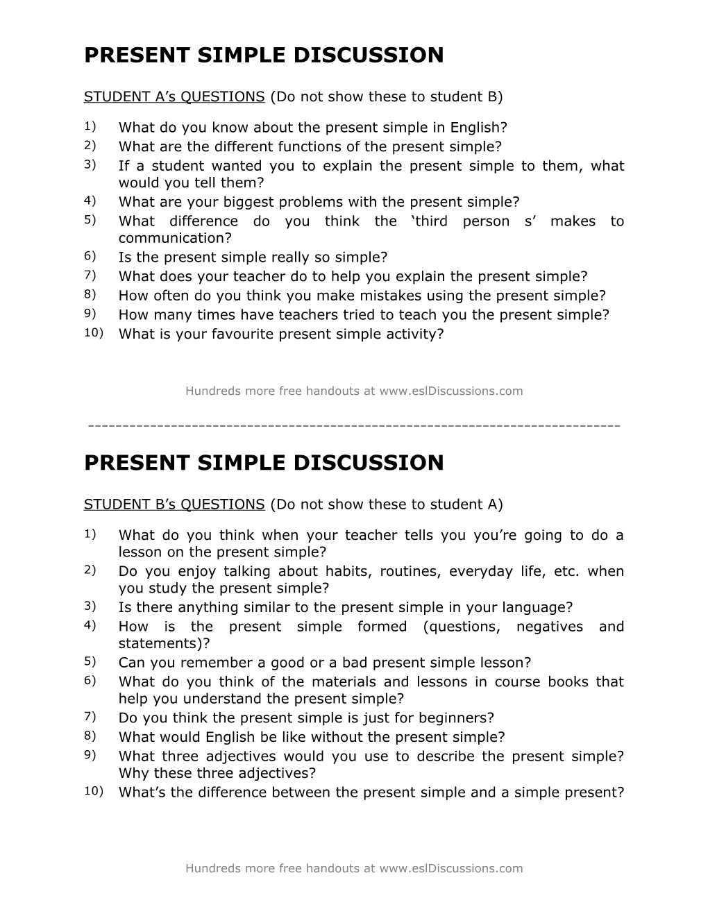 ESL Conversation Lesson On The Present Simple Tense