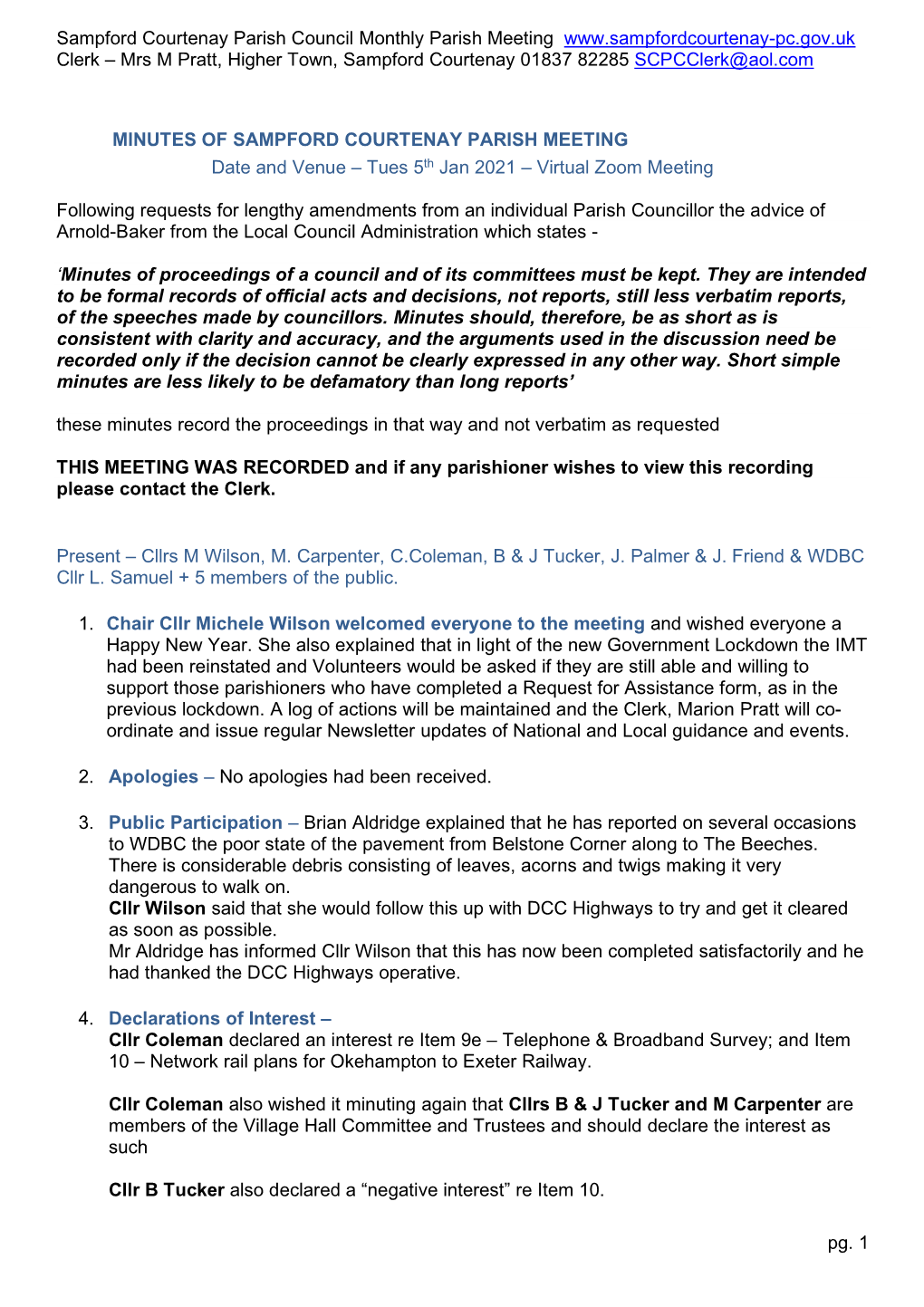 Minutes of SCPC Meeting 5Th Jan 2021