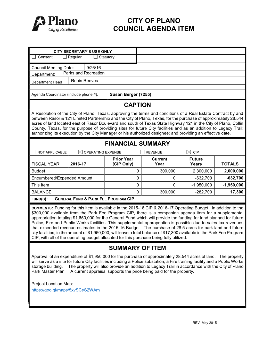 City of Plano Council Agenda Item