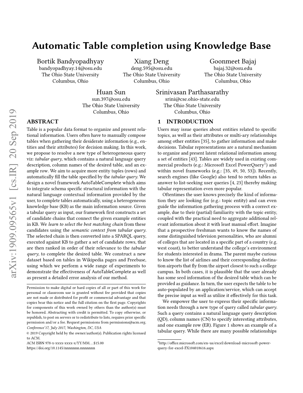 Automatic Table Completion Using Knowledge Base