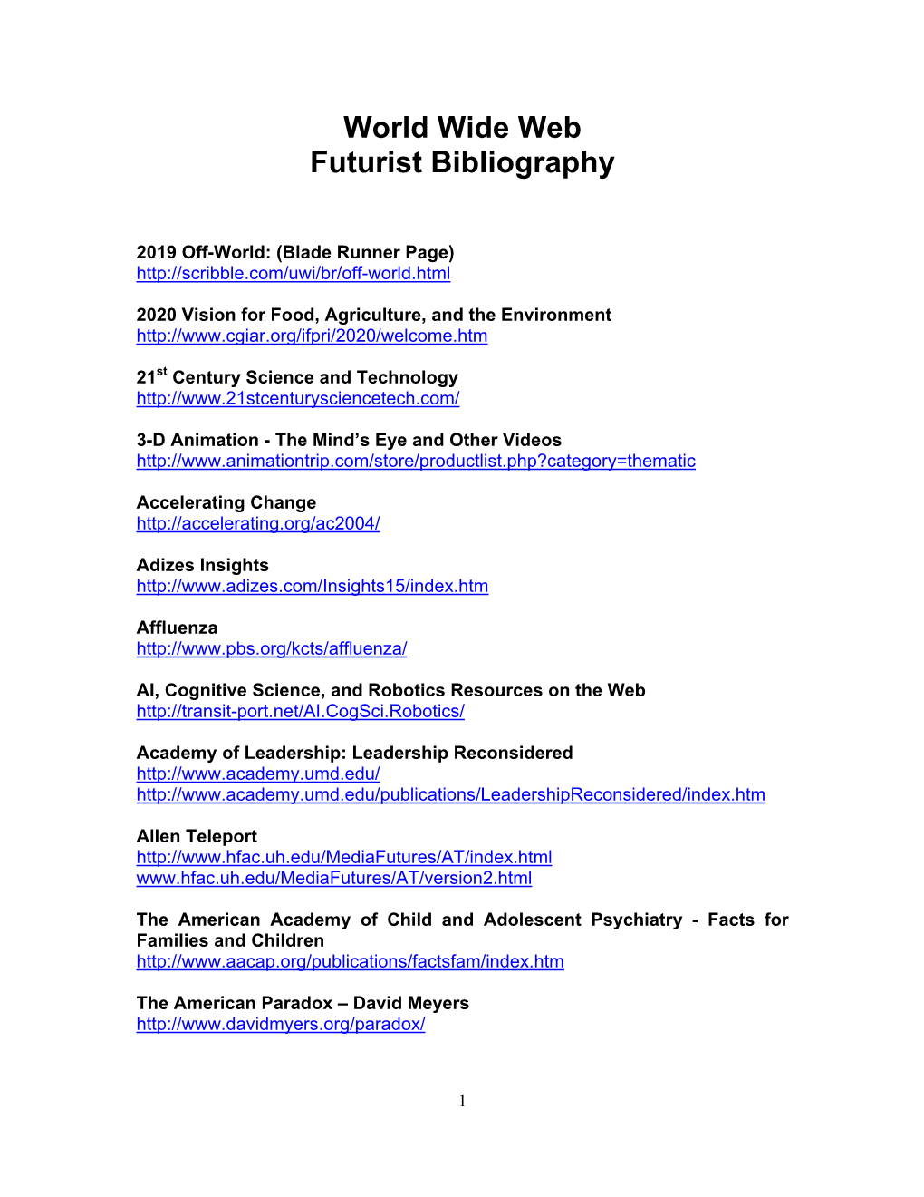 World Wide Web Futurist Bibliography