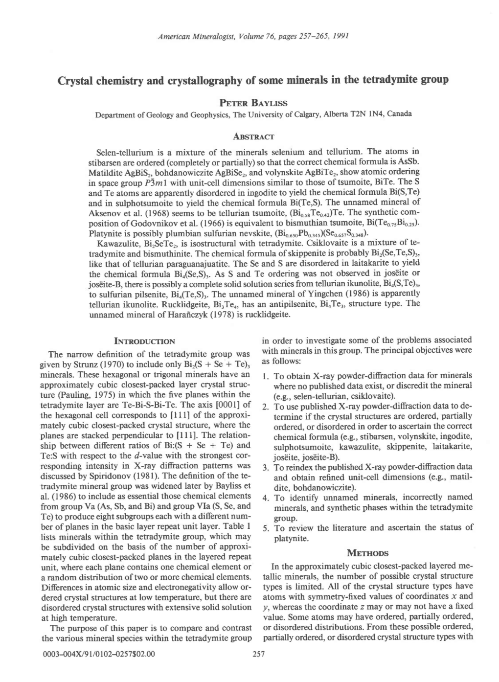 Crystal Chemistry and Crystallography of Some Minerals in the Tetradymite Group