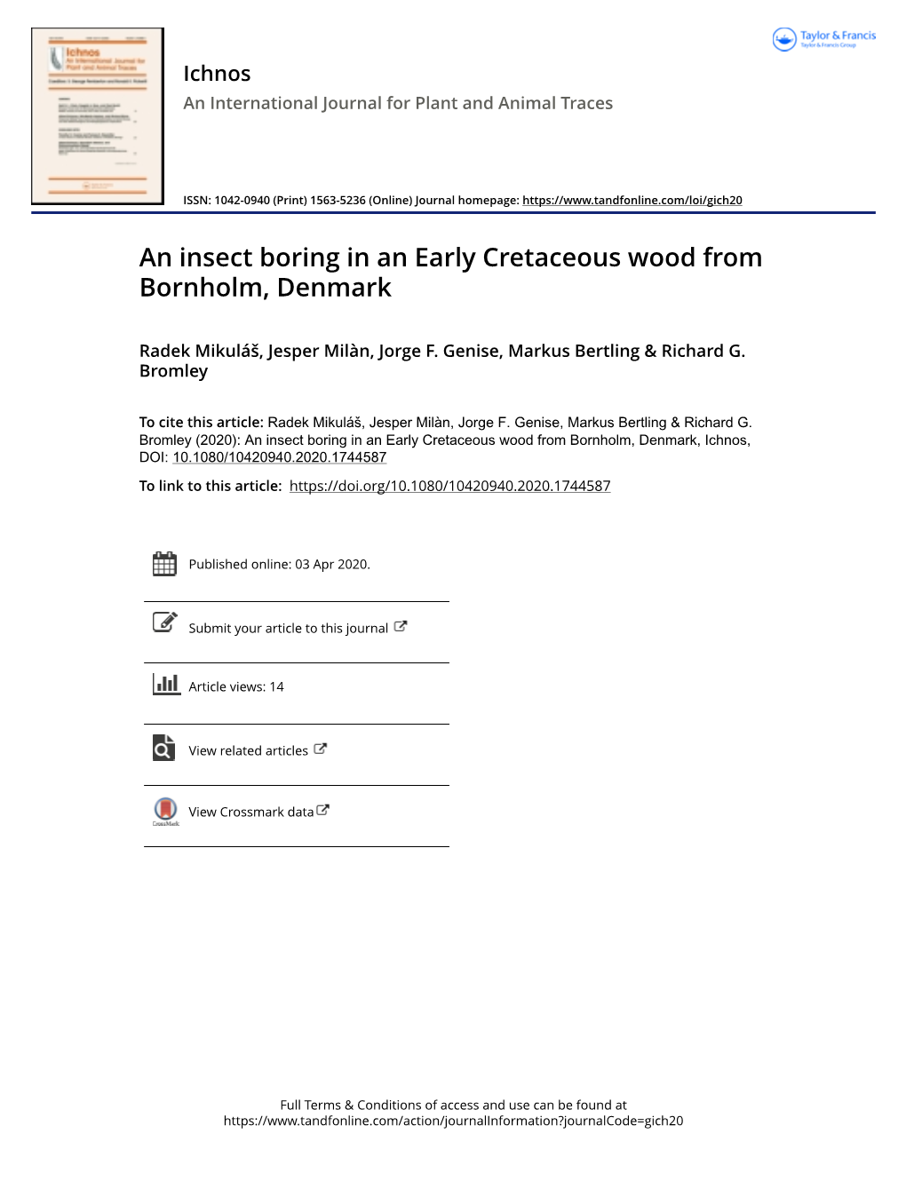 An Insect Boring in an Early Cretaceous Wood from Bornholm, Denmark