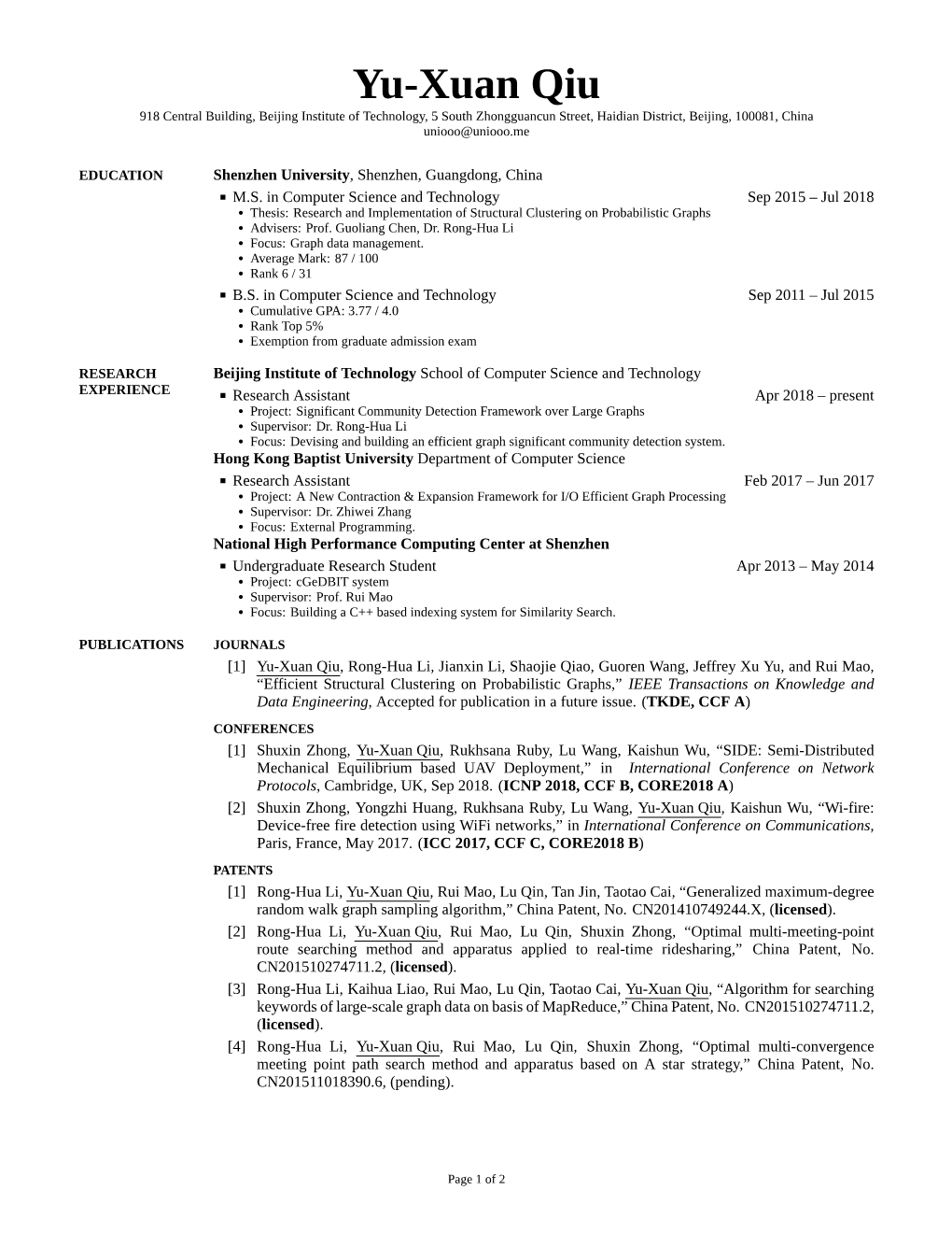 Yu-Xuan Qiu's CV