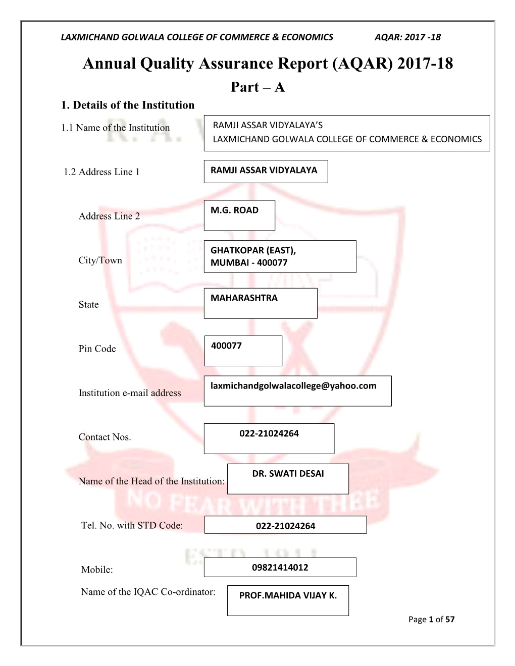 (AQAR) 2017-18 Part – a 1