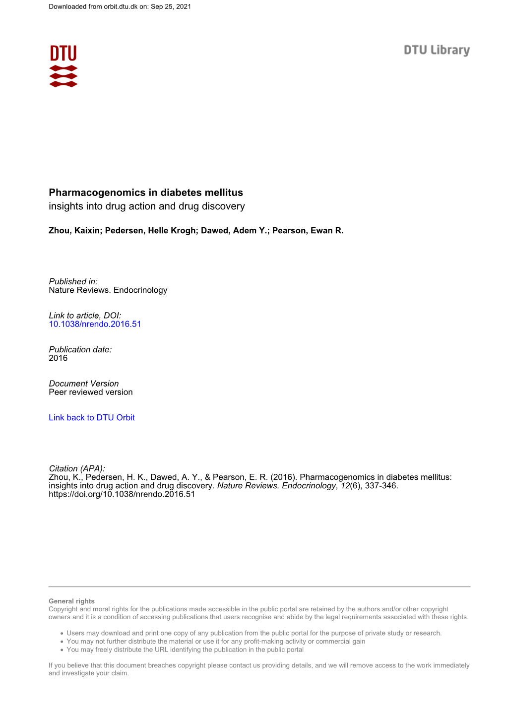 Pharmacogenomics in Diabetes Mellitus Insights Into Drug Action and Drug Discovery