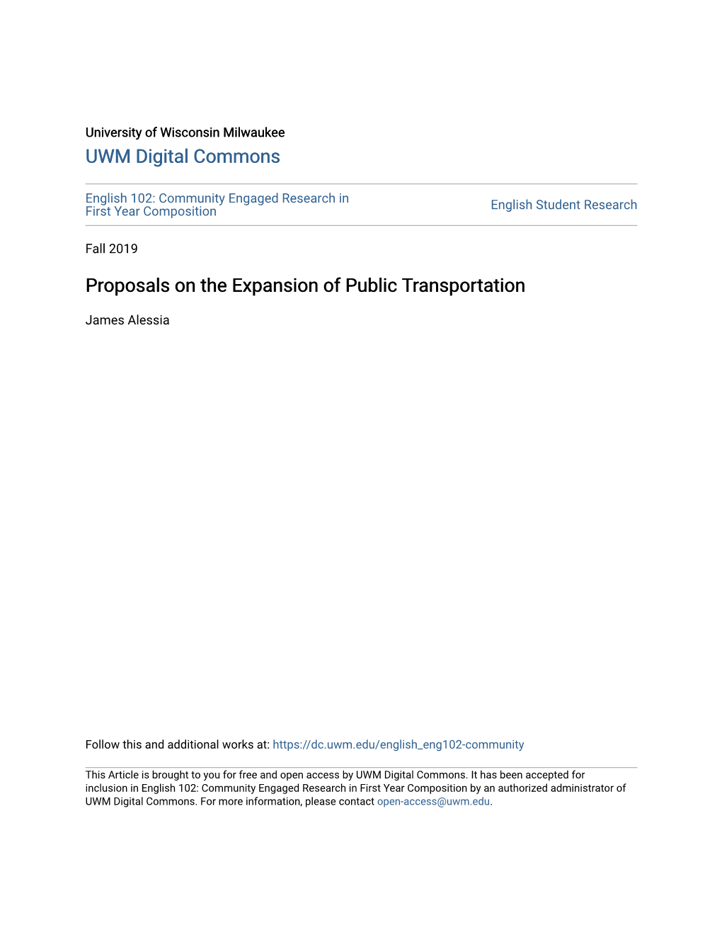 Proposals on the Expansion of Public Transportation