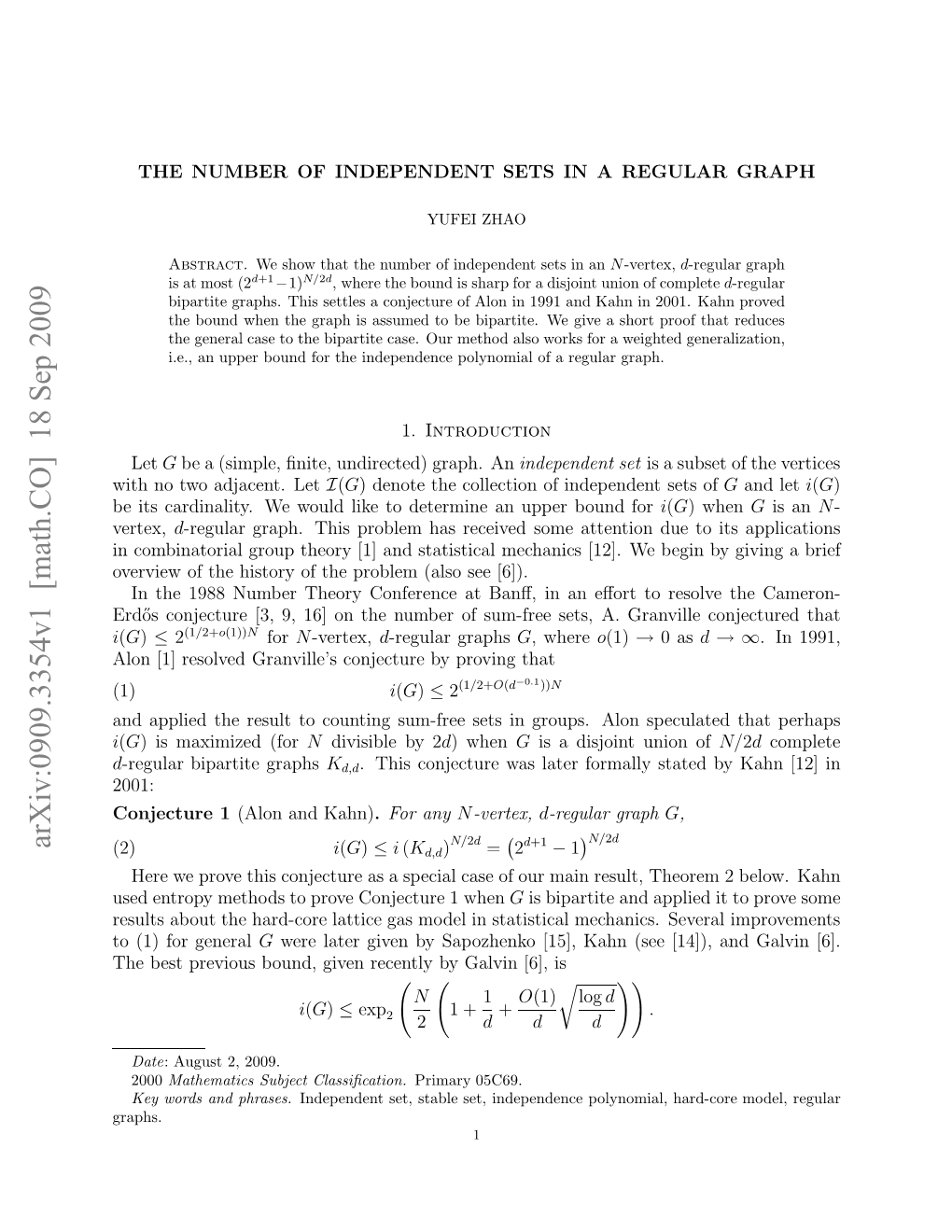 The Number of Independent Sets in a Regular Graph 3