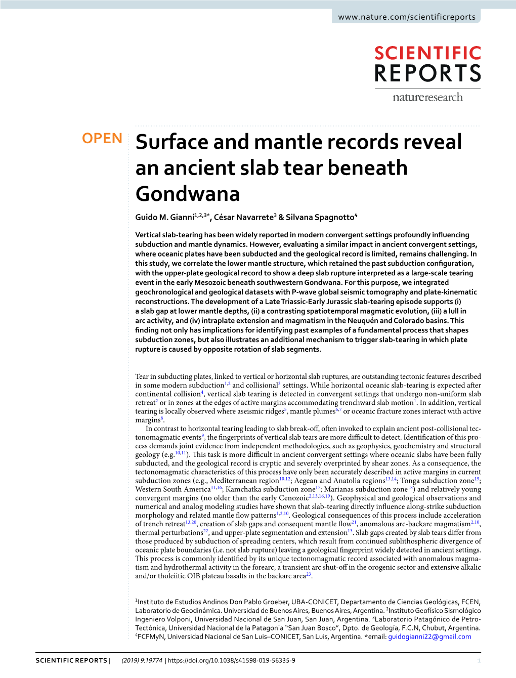 Surface and Mantle Records Reveal an Ancient Slab Tear Beneath Gondwana Guido M