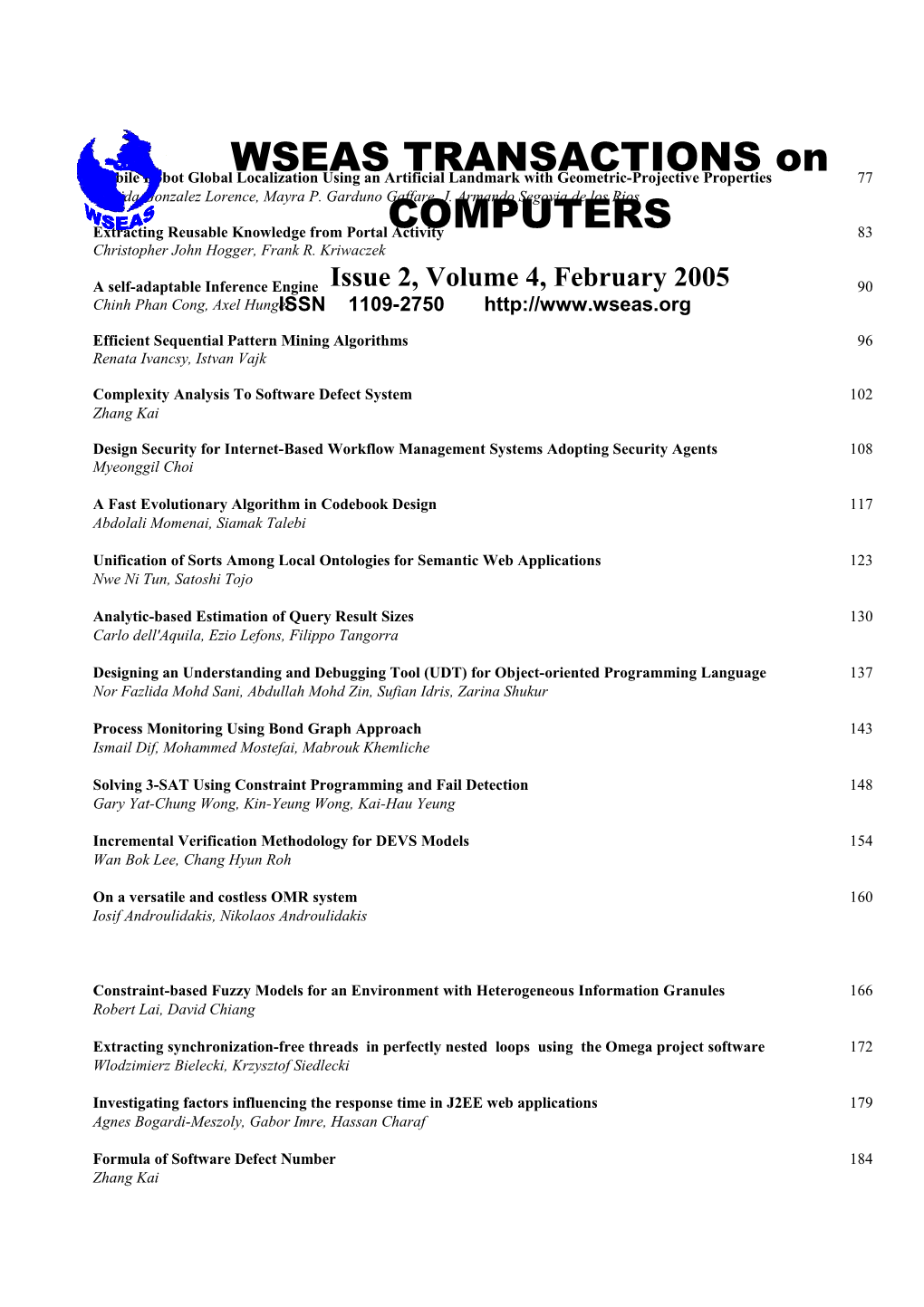 WSEAS TRANSACTIONS on COMPUTERS, February 2005