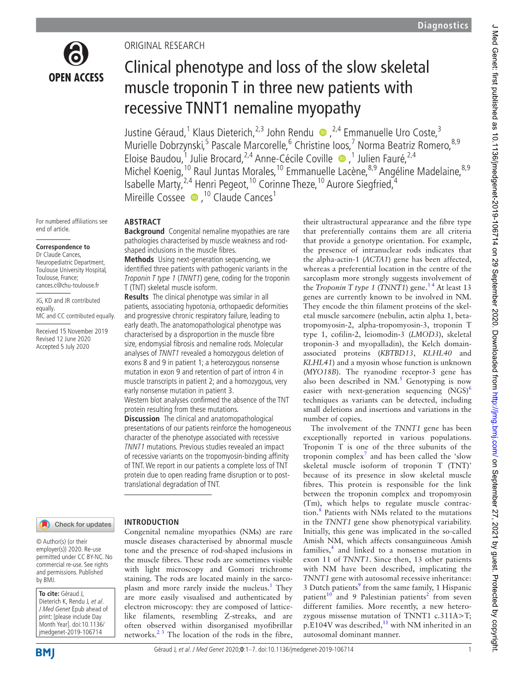 Clinical Phenotype and Loss of the Slow Skeletal Muscle Troponin T In