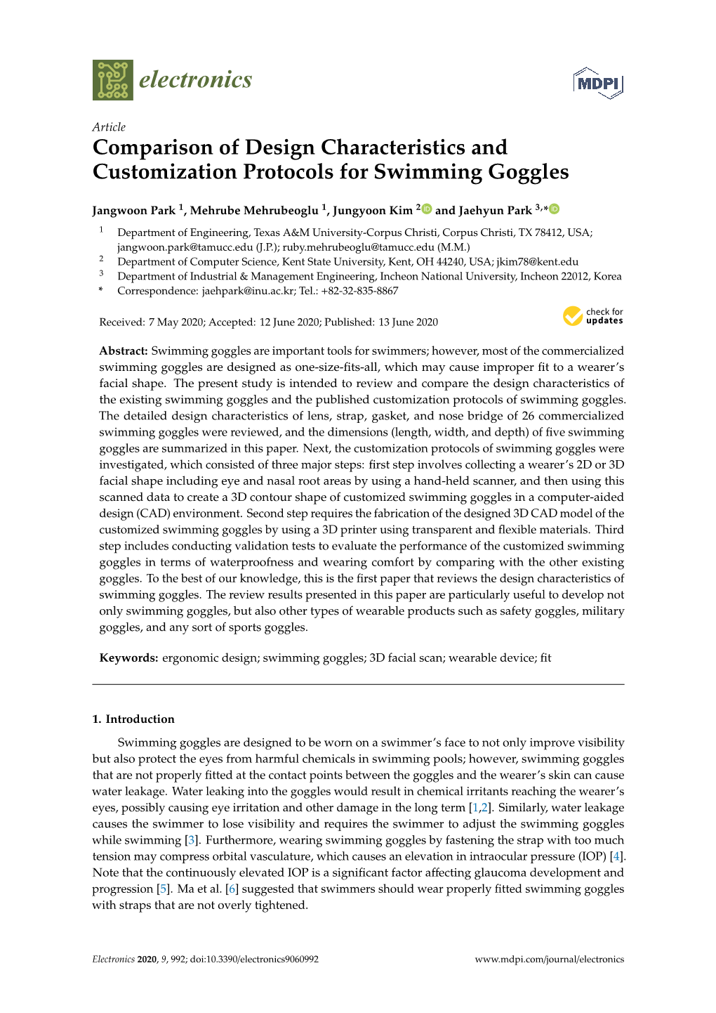 Comparison of Design Characteristics and Customization Protocols for Swimming Goggles