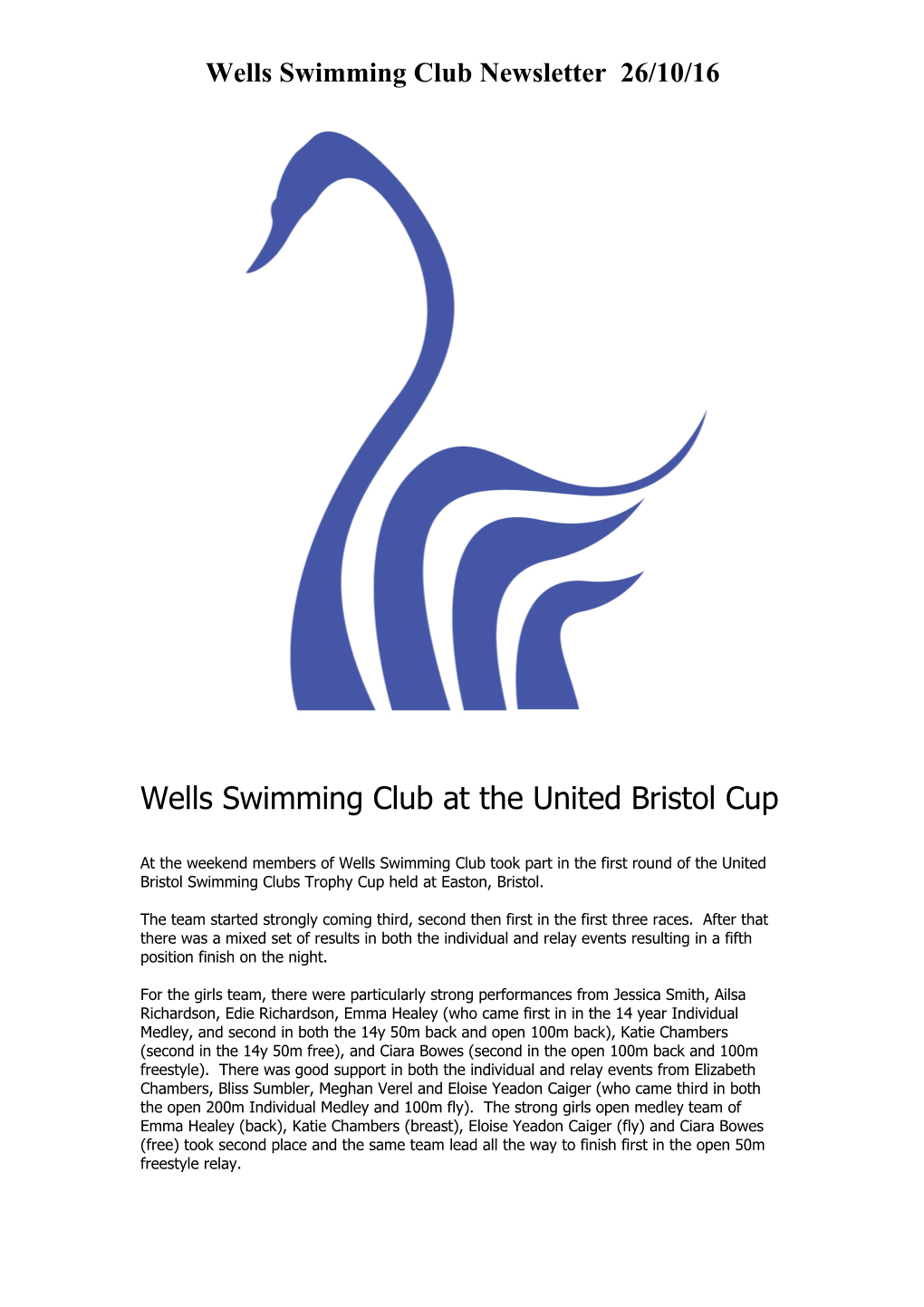 Wells Swimming Club Newsletter 26/10/16