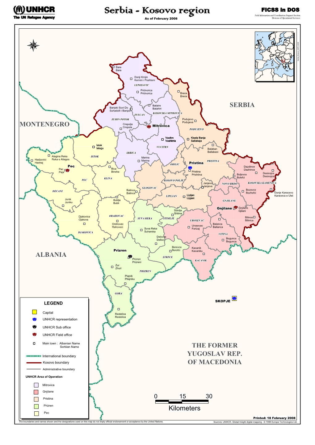 Kosovo Region Field Information and Coordination Support Section As of February 2008 Division of Operational Services