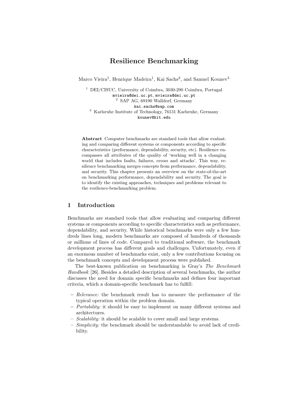 Resilience Benchmarking