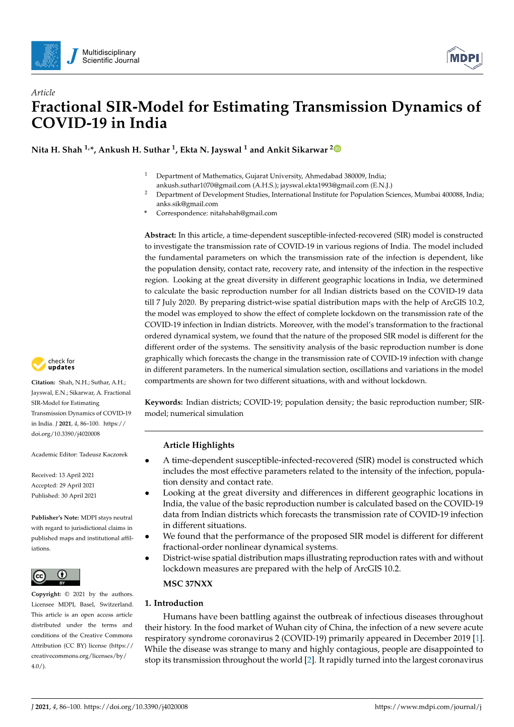 Fractional SIR-Model for Estimating Transmission Dynamics of COVID-19 in India