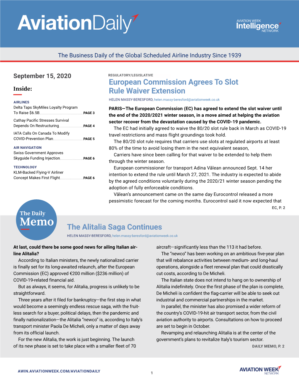 Aviation Week Aviation Daily, Tuesday, September 15, 2020