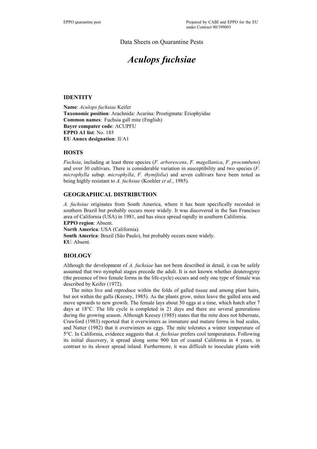 Data Sheet on Aculops Fuchsiae