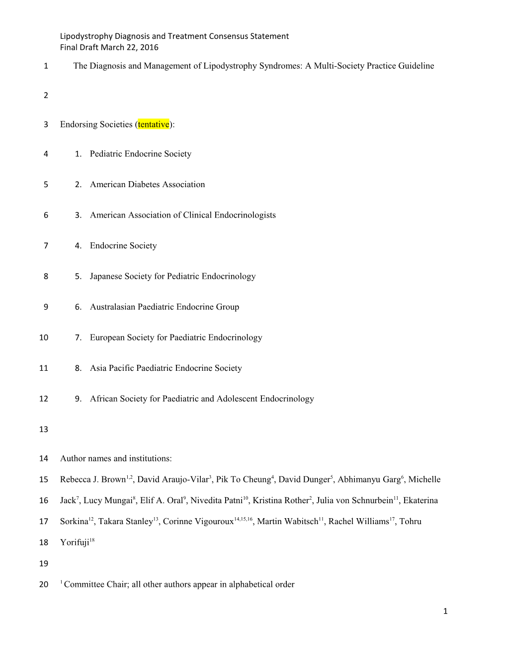 Lipodystrophy Diagnosis and Treatment Consensus Statement