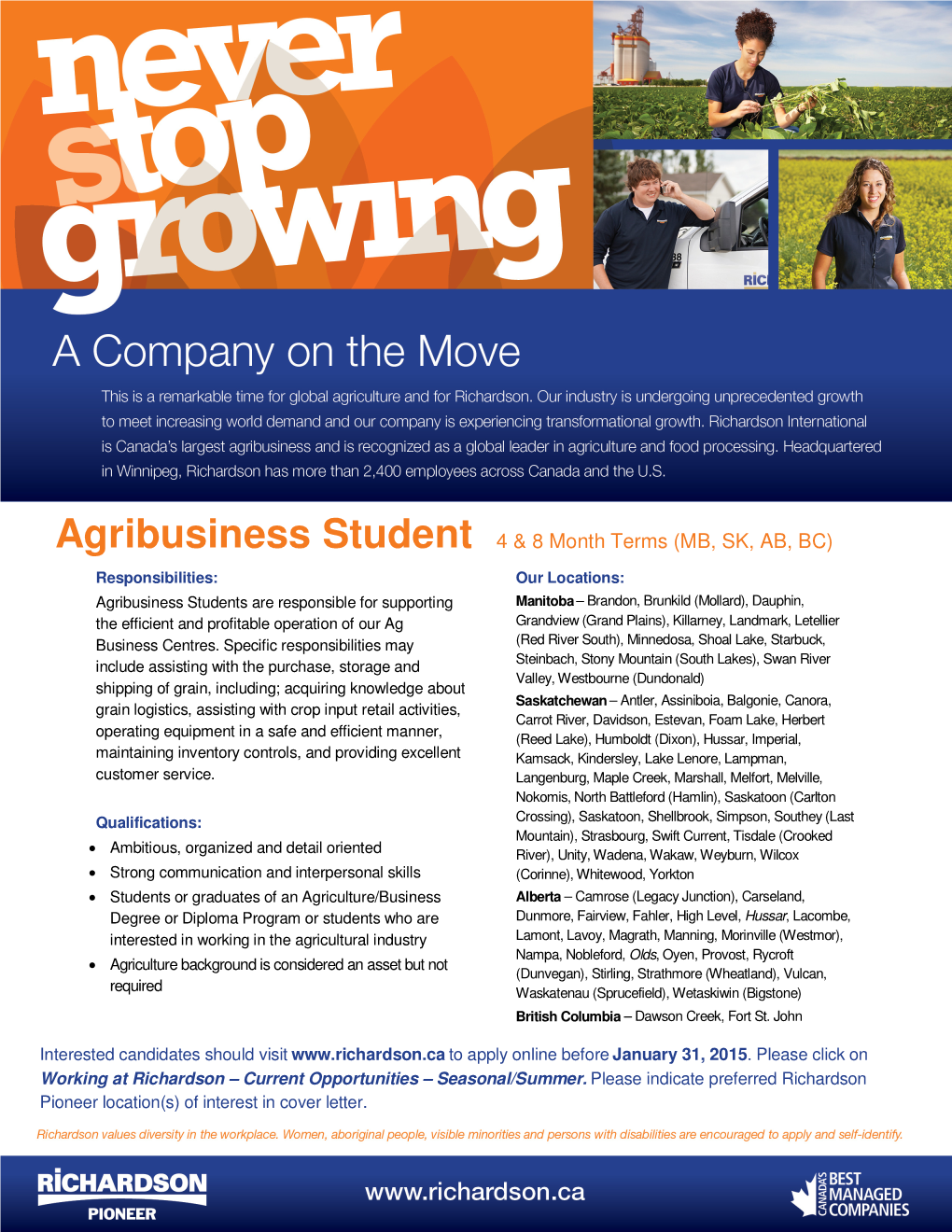 Agribusiness Student 4 & 8 Month Terms (MB, SK, AB