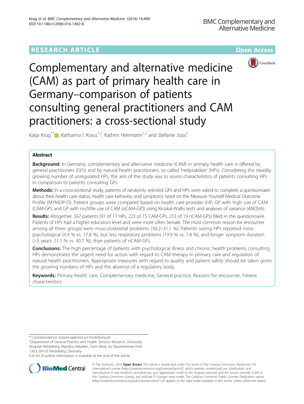 Complementary and Alternative Medicine (CAM) As Part of Primary
