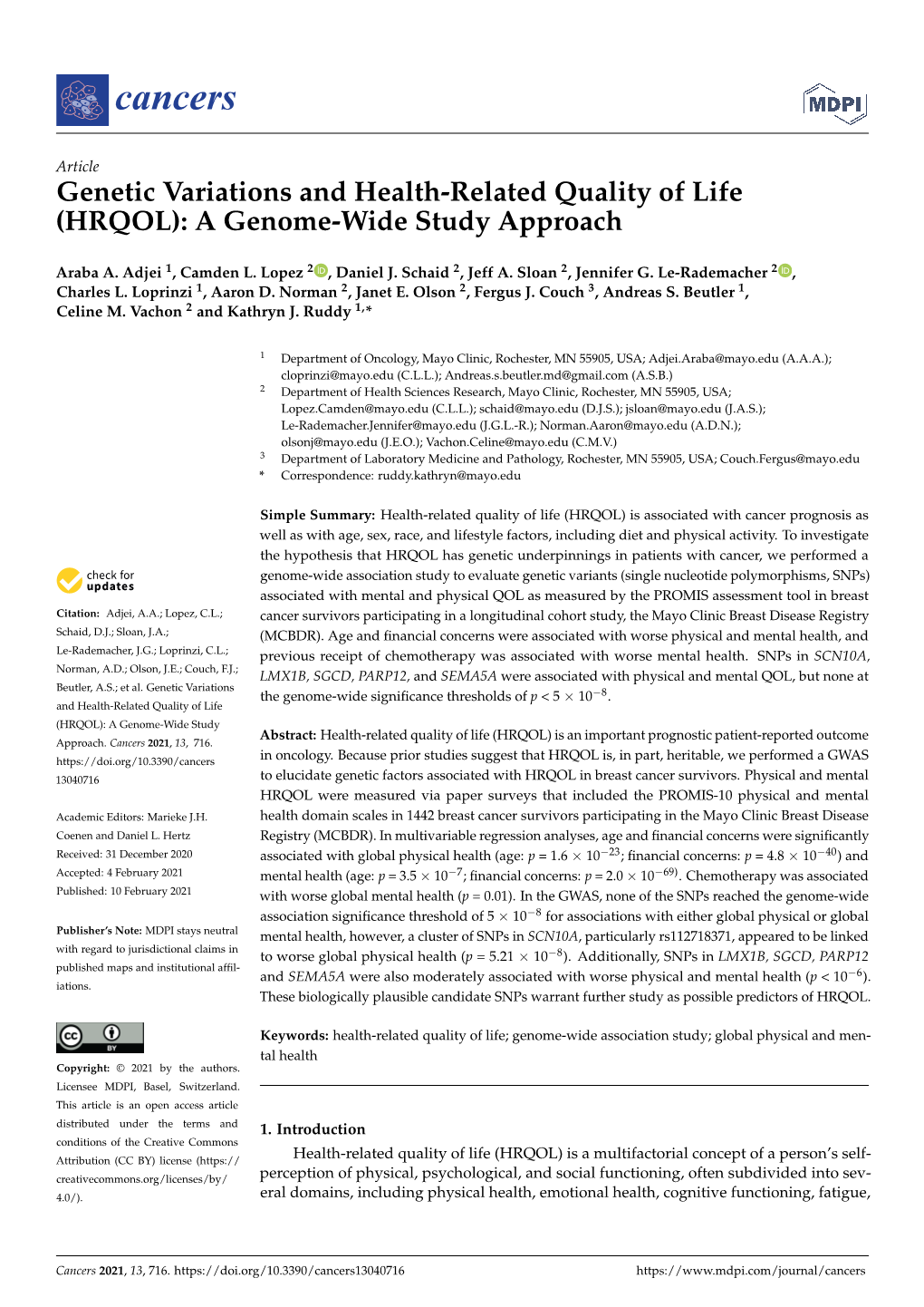 (HRQOL): a Genome-Wide Study Approach