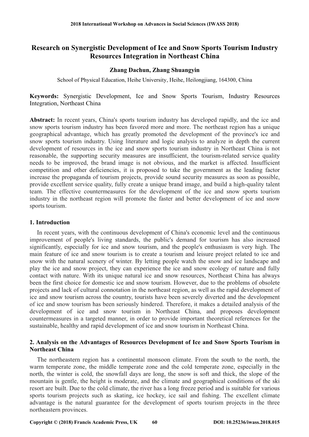 Research on Synergistic Development of Ice and Snow Sports Tourism Industry Resources Integration in Northeast China