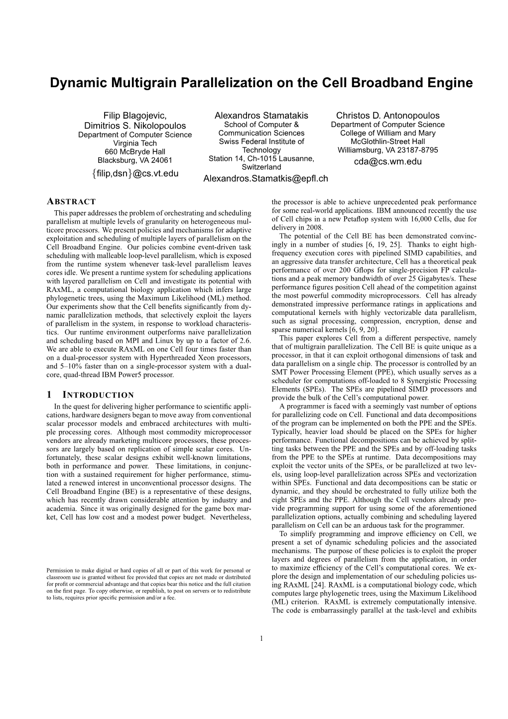 Dynamic Multigrain Parallelization on the Cell Broadband Engine