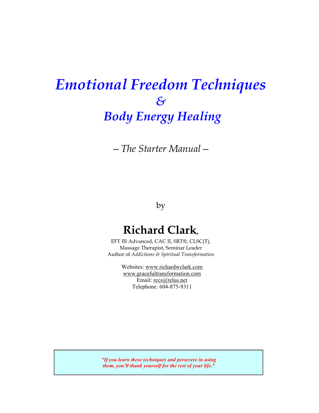 Emotional Freedom Techniques & Body Energy Healing