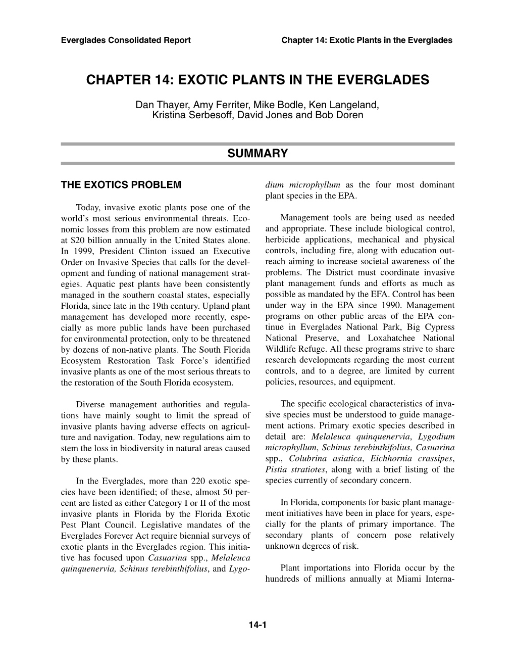 ECR Chapter 14(A): Exotic Plants in the Everglades