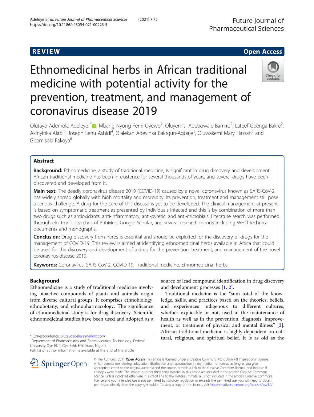 Ethnomedicinal Herbs in African Traditional Medicine with Potential