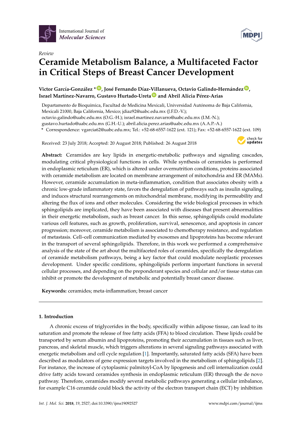 Ceramide Metabolism Balance, a Multifaceted Factor in Critical Steps of Breast Cancer Development