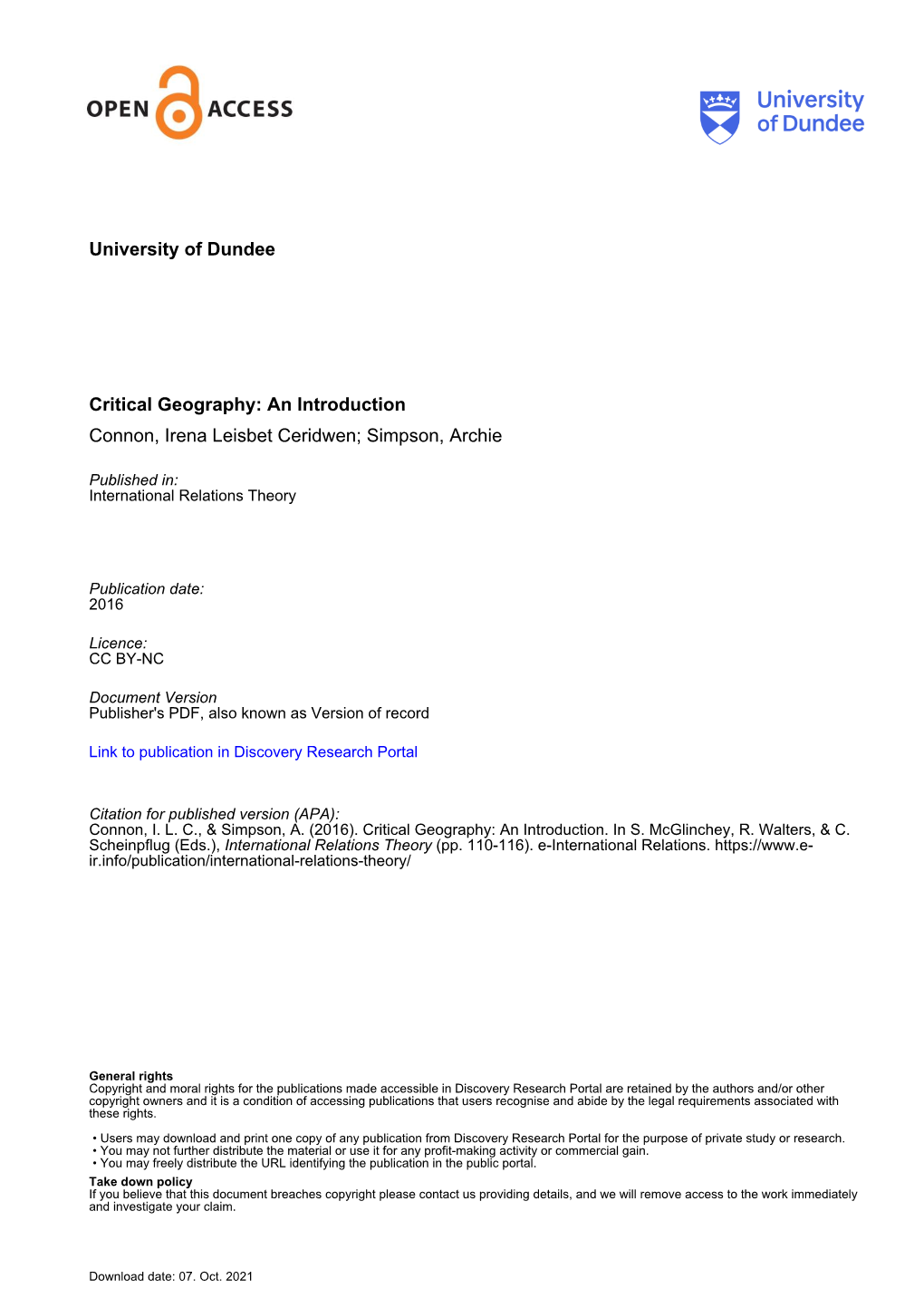 University of Dundee Critical Geography