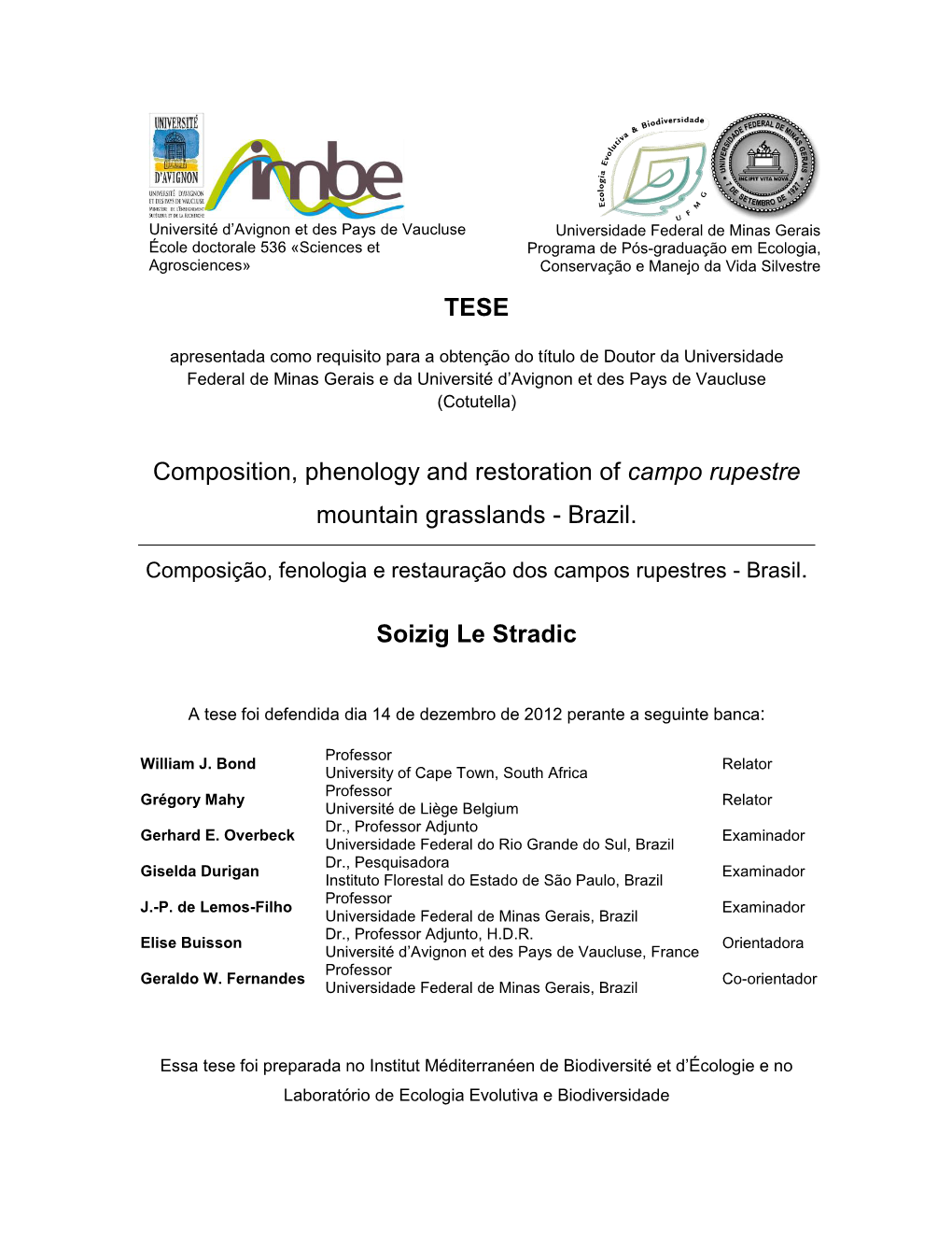 TESE Composition, Phenology and Restoration of Campo Rupestre