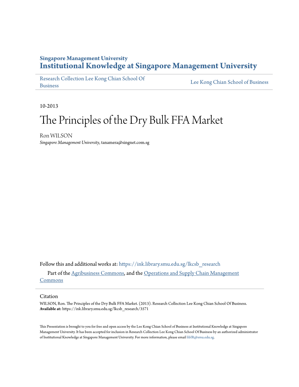 The Principles of the Dry Bulk FFA Market