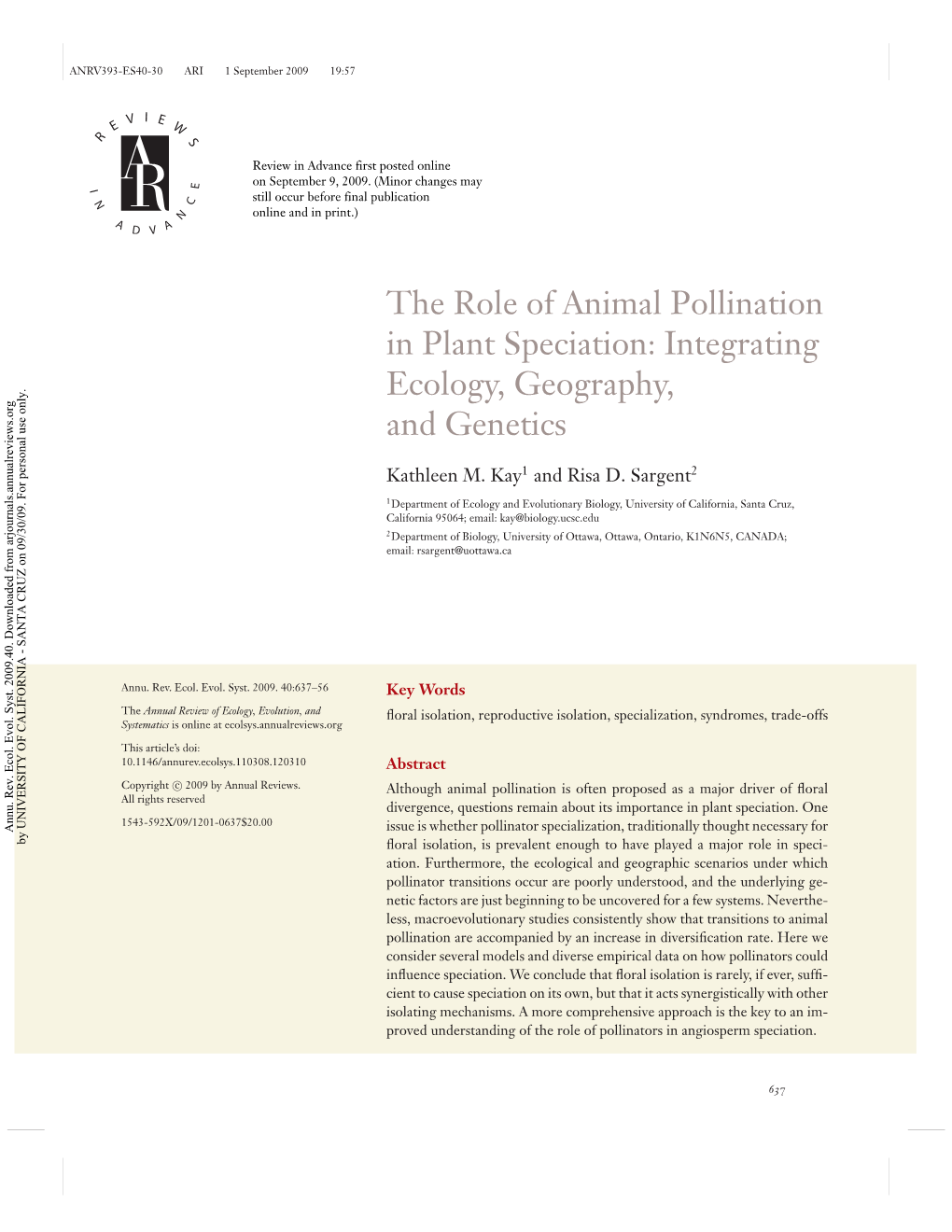 The Role of Animal Pollination in Plant Speciation: Integrating Ecology, Geography, and Genetics