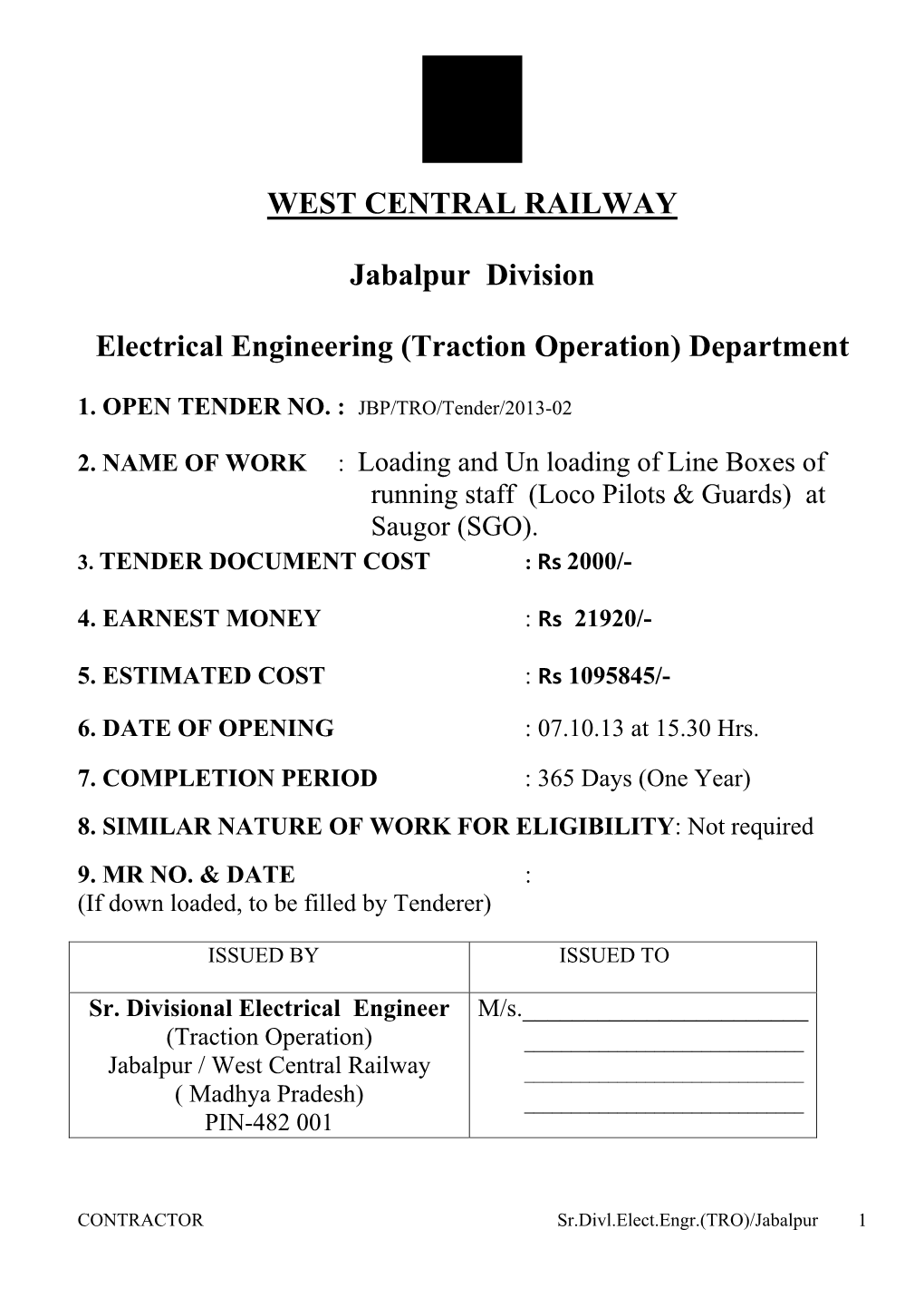 WEST CENTRAL RAILWAY Jabalpur Division Electrical Engineering