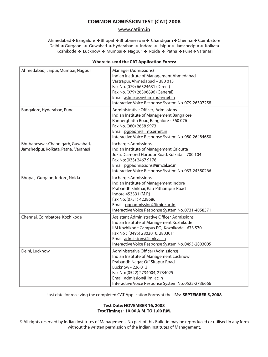 Common Admission Test (Cat) 2008