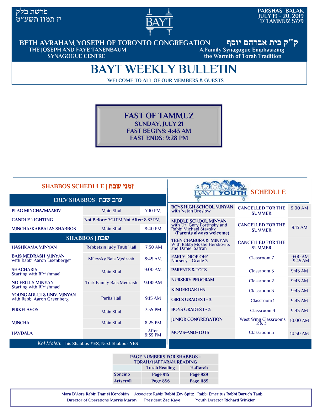 Bayt Weekly Bulletin Welcome to All of Our Members & Guests