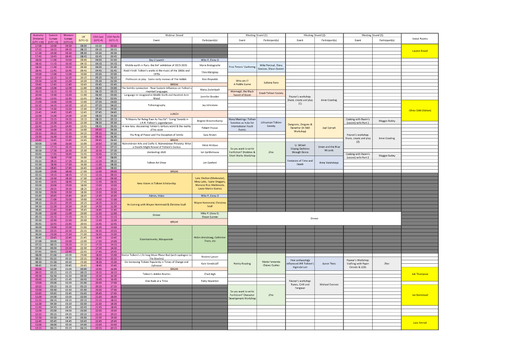 Saturday Timetable